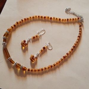 Orange earring and necklace set 27B